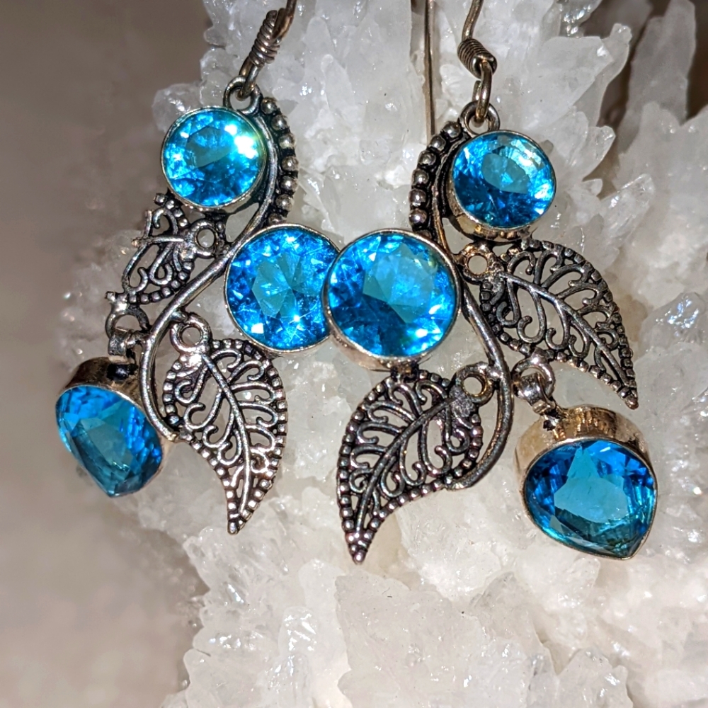 Natural Blue Topaz Gemstone Earrings